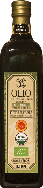 Olio extra-vergine d'oliva DOP Biologico Kosher Umbria Cuore Verde 0.50 lt.