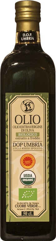 Olio extra-vergine d'oliva DOP Biologico Kosher Umbria Cuore Verde Mini 0.10 lt.